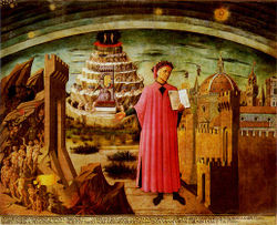 Dante shown holding a copy of The Divine Comedy